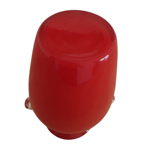 Franz Welz Czech Bohemian Red White Blown Glass Vase W/ Embossed Feather Handles - Picture 6 of 6